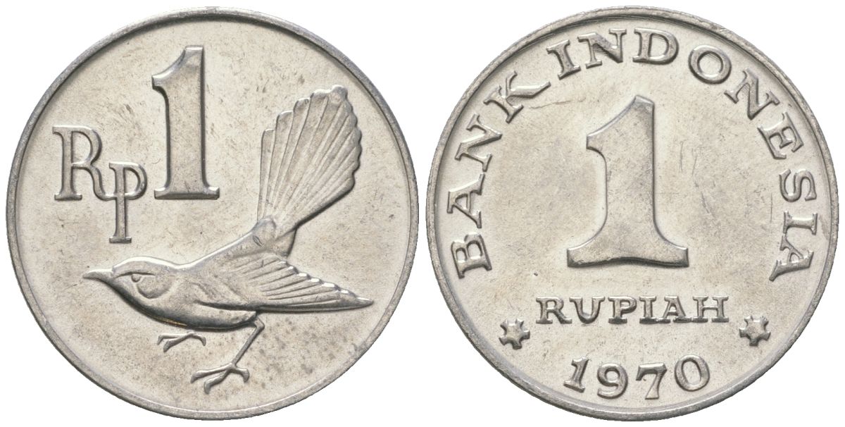 Индонезия 1 рупия 1970 птичка мухоловка KM 20 алюминий UNC 106-622