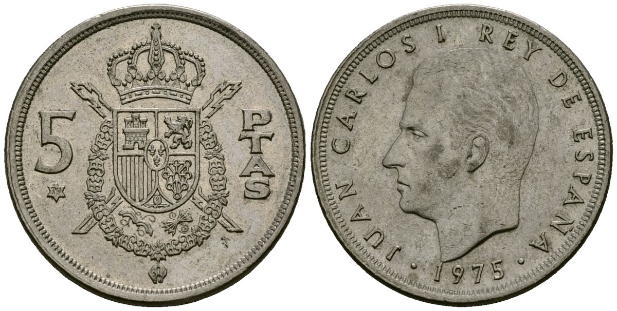 Испания 5 песет 1975 (79) Хуан Карлос I (1975-2014) KM 807 медно-никель 4138-1052