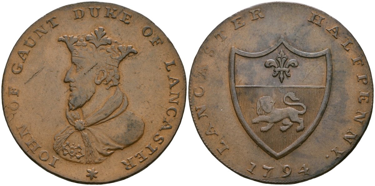 Великобритания, Ланкашир 1/2 пенни 1794 токены Кондера Dalton & Hamer 39 медь 1529-524