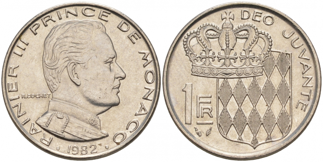Монако 1 франк 1982 Ренье III (1949-2005) KM 140 никель 73-1415