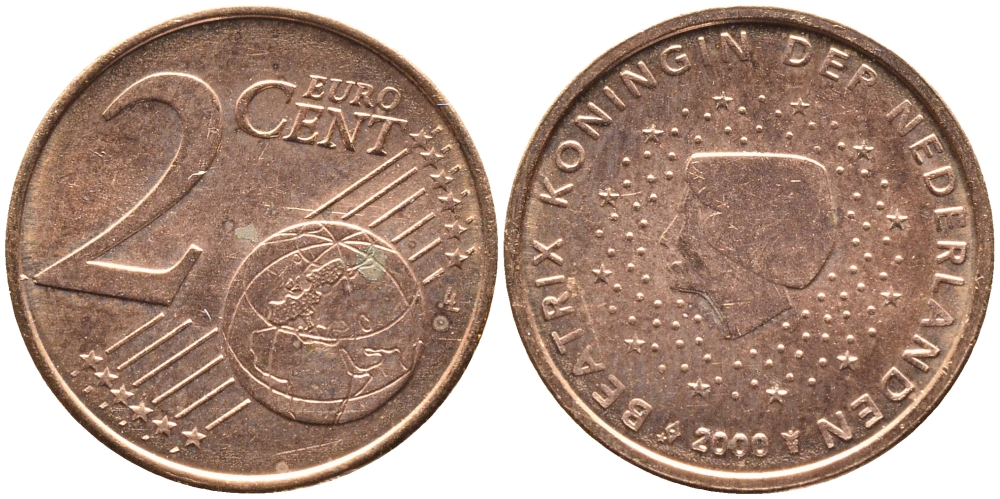 НИДЕРЛАНДЫ 2 ЕВРОЦЕНТА 2000 KM 235 сталь плакированная медью UNC 3334-1243