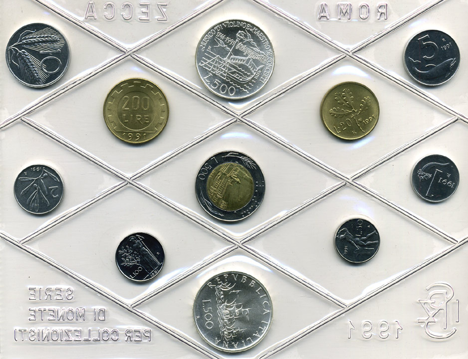 Италия госнабор из 11 монет 1991 250 лет со дня смерти Антонио Вивальди KM MS 26 серебро UNC 7-5-1-7