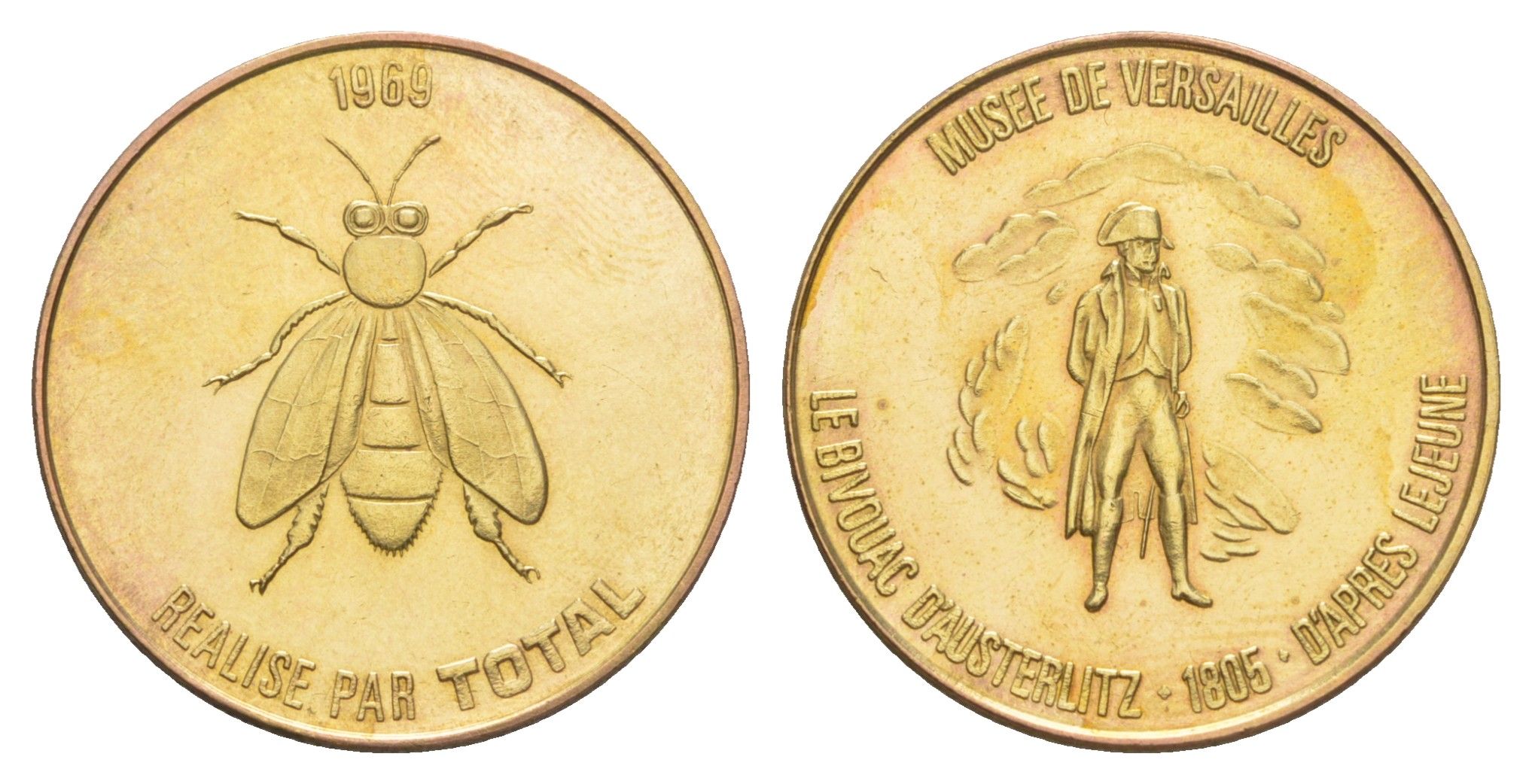 Франция жетон к 200-летию со дня рождения Наполеона-Бонапарта "Музей Версаля - Битва под Аустерлицем" 1969 компания Total, диаметр 25,8 мм, вес 5 гр железо плакированная латунью UNC 4637-523