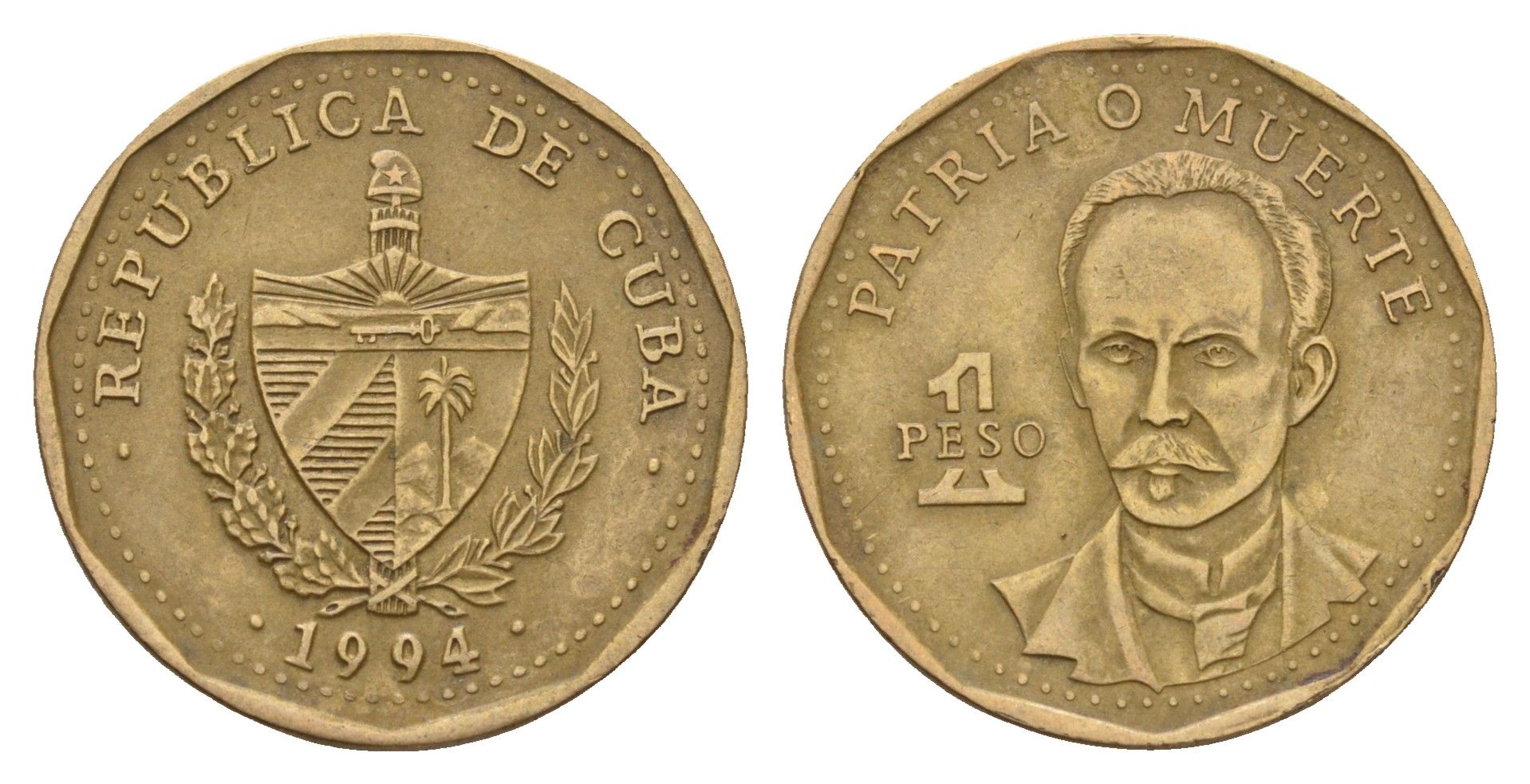 Куба 1 песо 1994 Хосе Марти KM 347 сталь плакированная латунью 4675-227