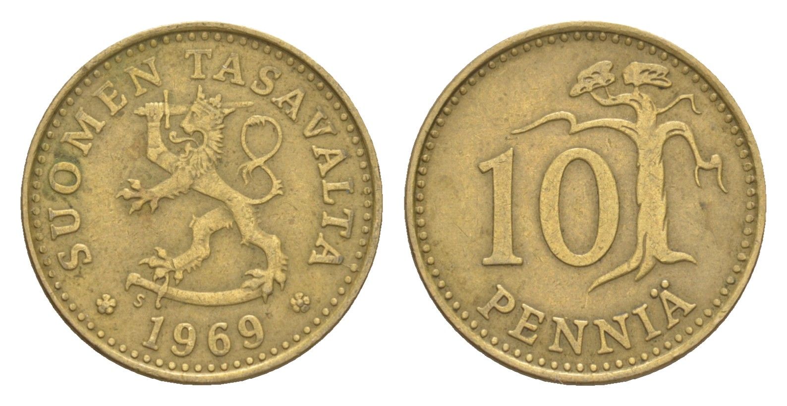 Финляндия 10 пенни 1969 KM 46 алюминиевая бронза 4647-328