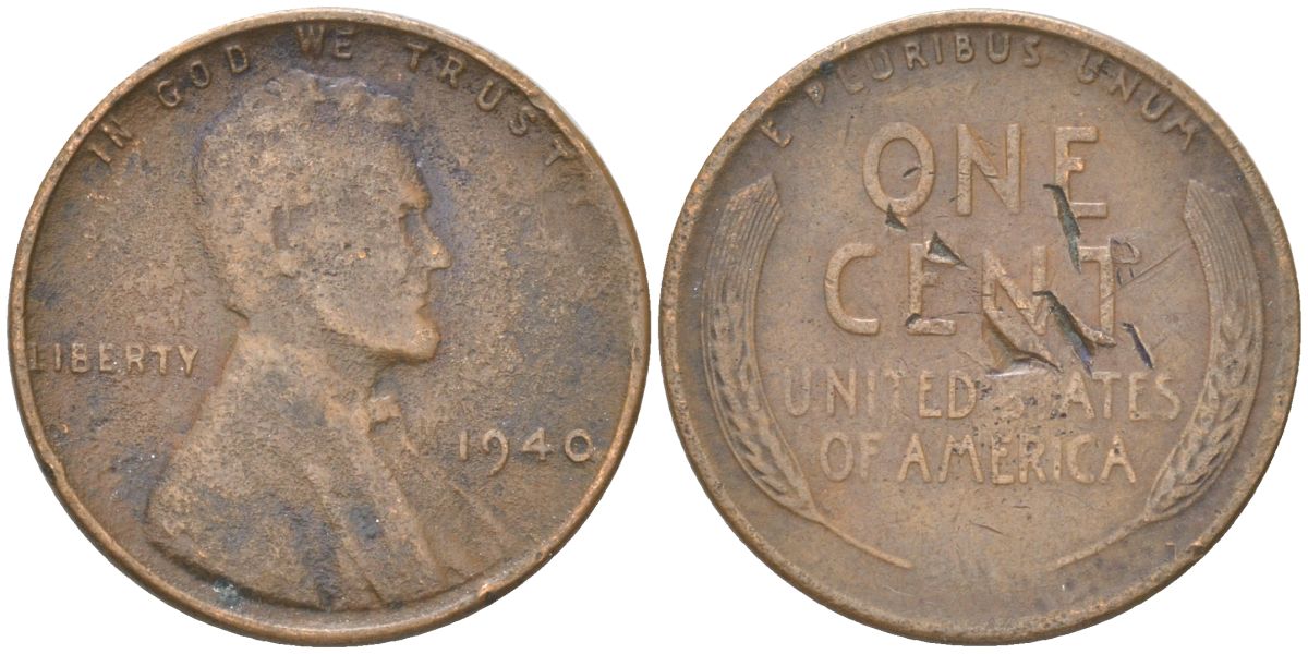 США 1 цент 1940 Авраам Линкольн KM 132 бронза 4613-815