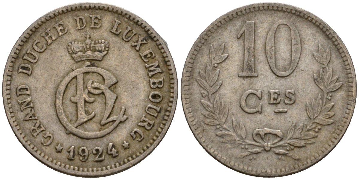 Люксембург 10 сантимов 1924 Шарлотта (1918-1964) KM 34 медно-никель 4584-142