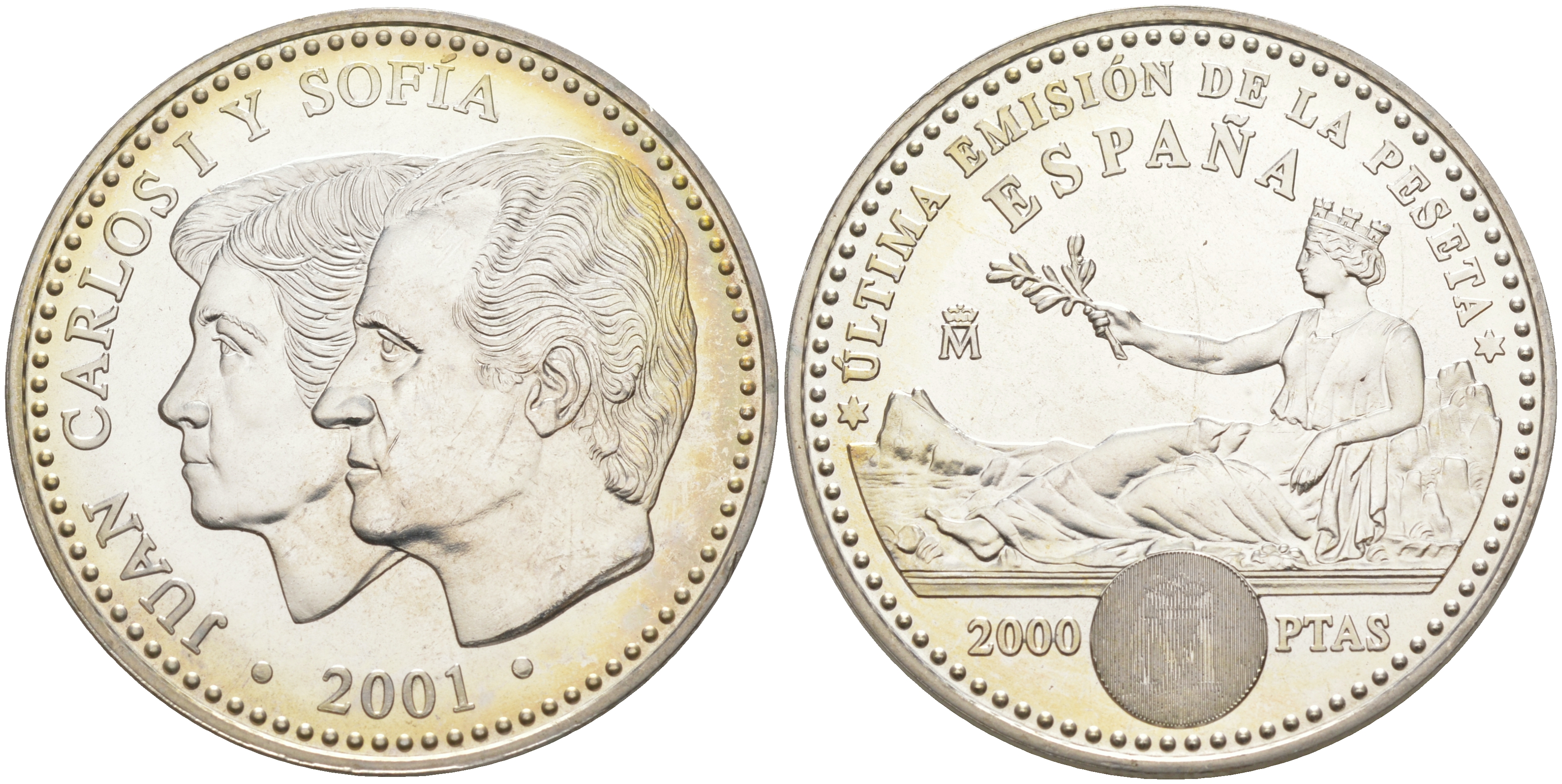 Испания 2000 песет 2001 132 годовщина песеты KM 1017 серебро  UNC  1072-8-13