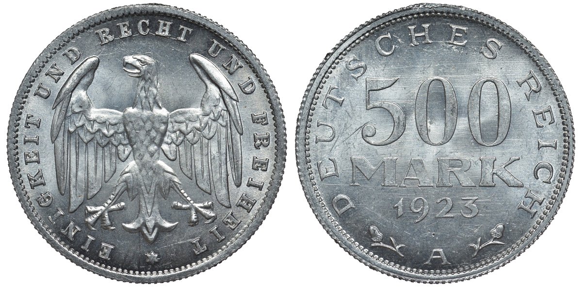 Германия 500 марок 1923 А KM 36, J.305 алюминий UNC 4587-544