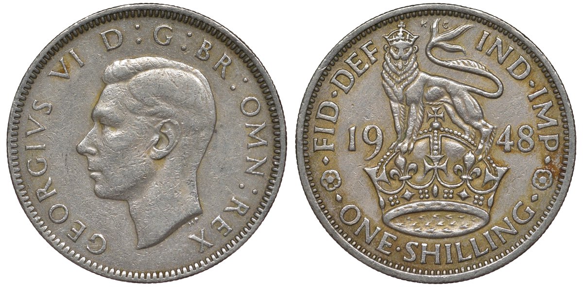 Великобритания 1 шиллинг 1948 Георг VI (1936-1952), Английский герб KM 863, Spink 4103 медно-никель 4128-737