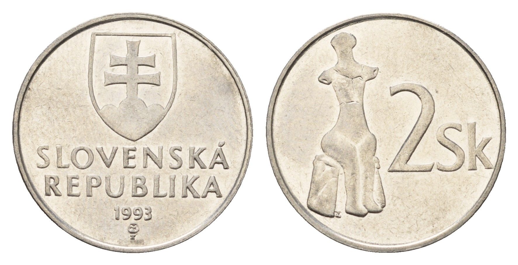 Словакия 2 кроны 1993 KM 13 сталь плакированная никелем 4673-1243