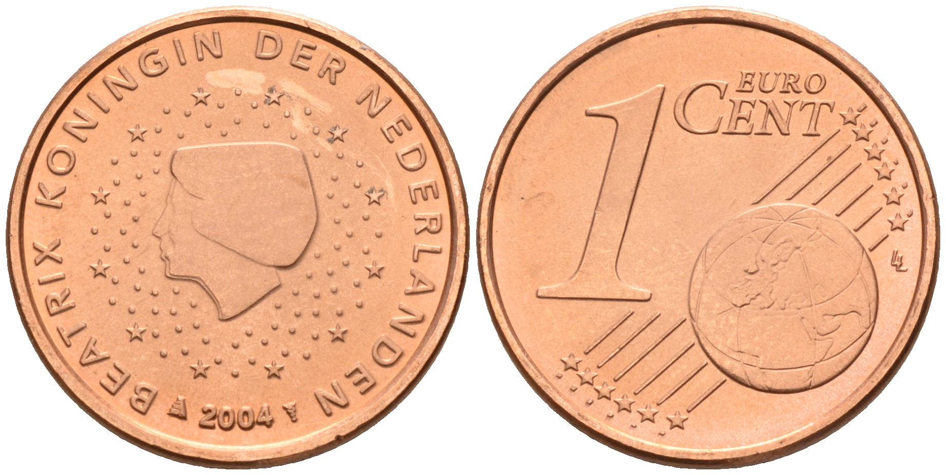 Нидерланды 1 евроцент 2004  КМ 234 сталь плакированная медью UNC   4160-1135