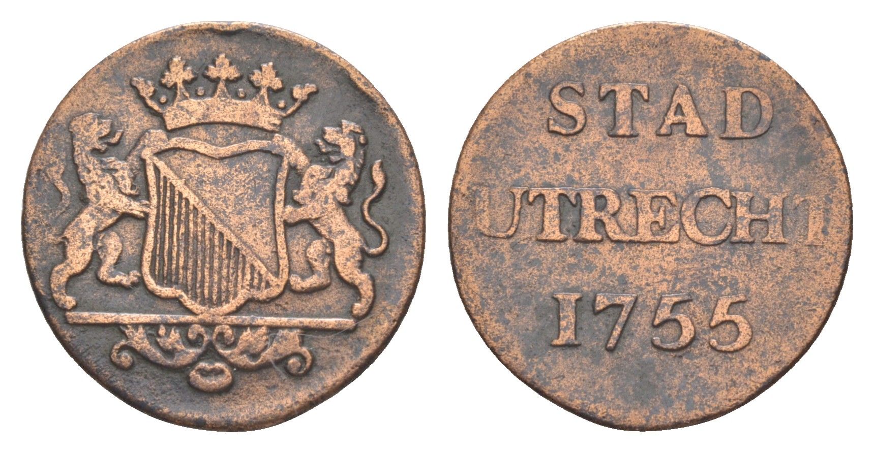 Нидерланды, Голландия, Утрехт 1 дуит 1755 KM 91 медь 4644-826