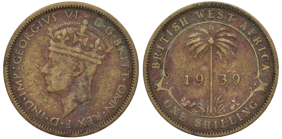 Британская Западная Африка 1 шиллинг 1939 Георг VI KM 23 никель латунь 25-1511