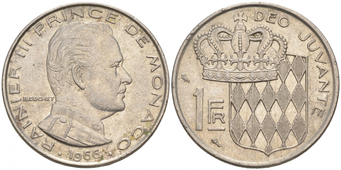 Монако 1 франк 1966 Ренье III (1949-2005) KM 140 никель 73-1156