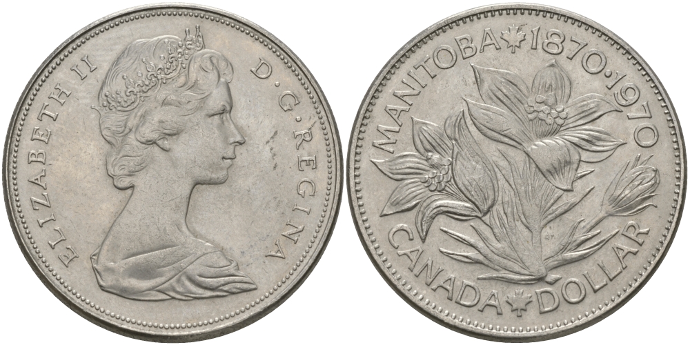 Канада 1 доллар 1970 100 лет со дня присоединения провинции Манитоба (1870-1970) KM 78 никель UNC 97-243