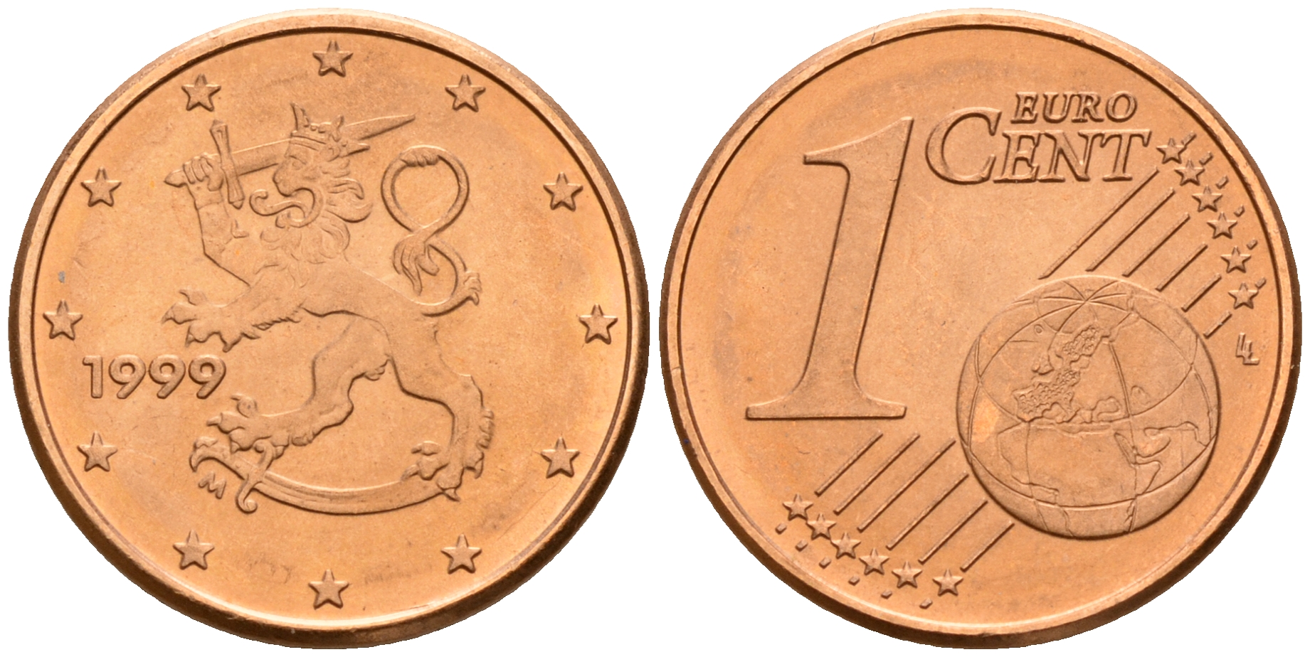 Финляндия 1 евроцент 1999  KM 98 сталь плакированная медью  UNC  4189-158