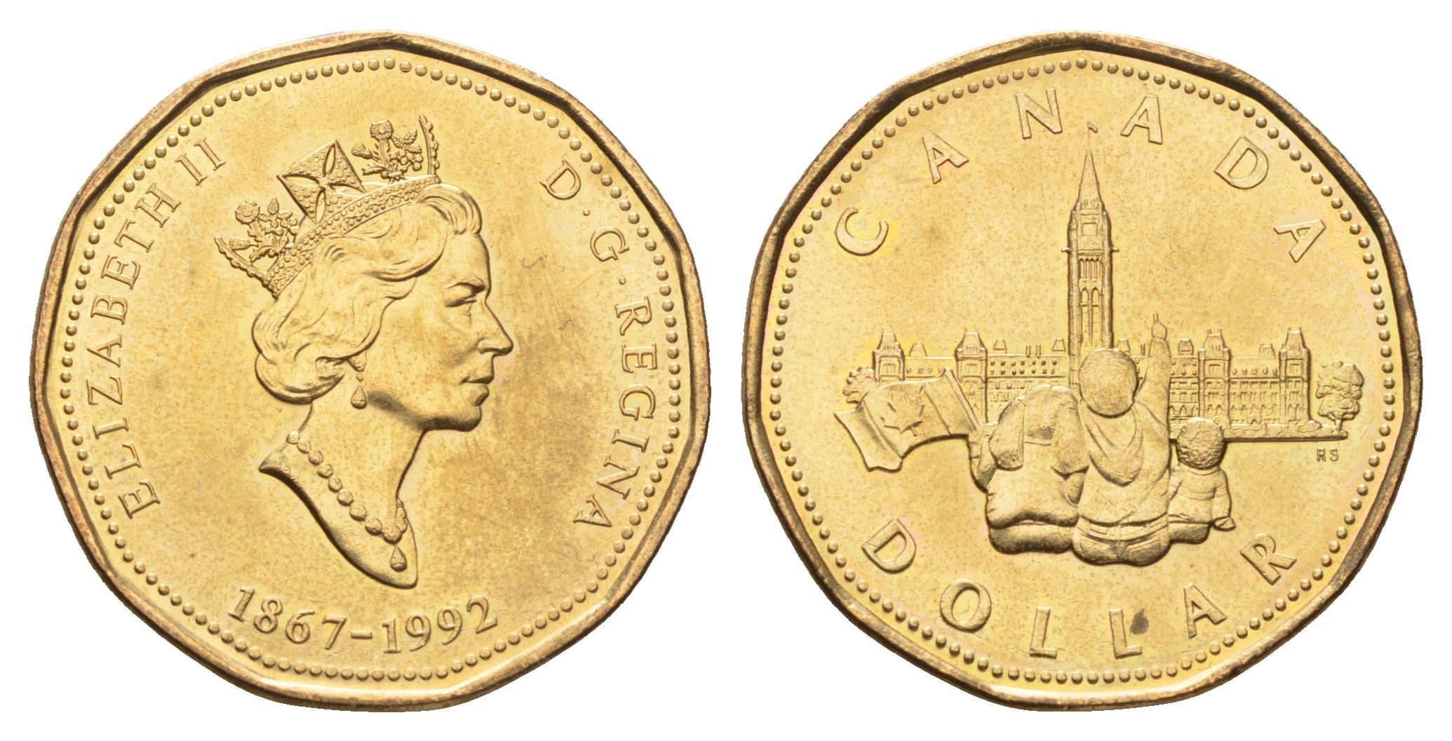 Канада 1 доллар 1992 125 лет Конфедерации Канада - Парламент KM 218 никель плакированная бронзой UNC 4678-1227