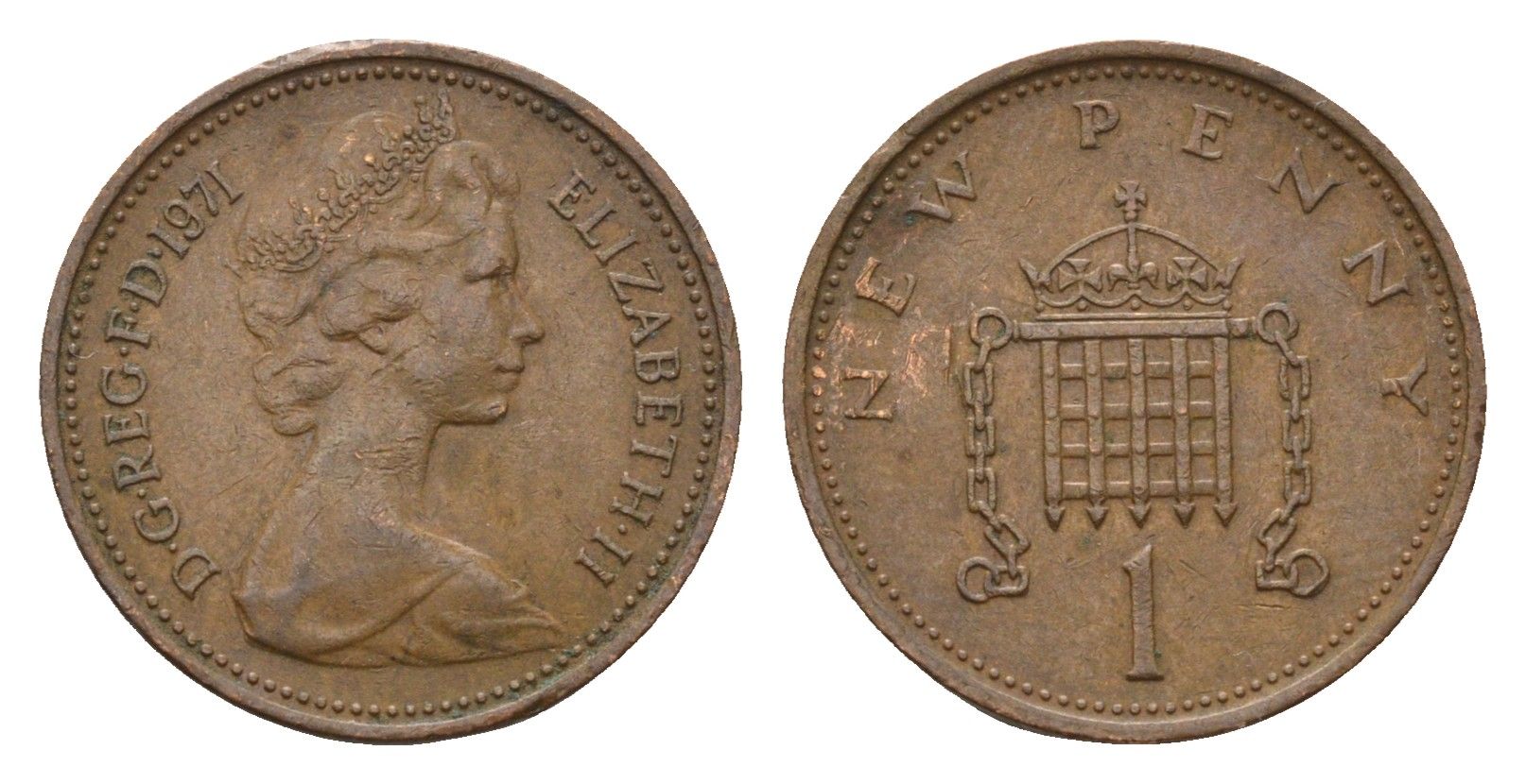 Великобритания 1 пенни 1971 Елизавета II (1952-2022) KM 915, Spink 4237 (B1) бронза 4613-1058