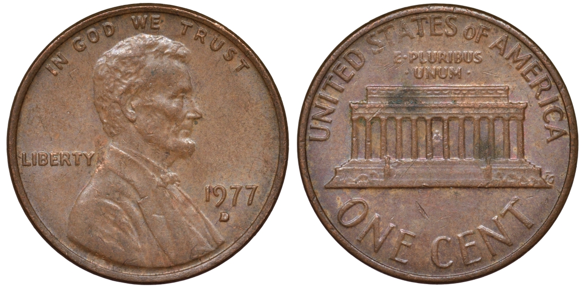 США 1 цент 1977 D KM 201 медь цинк 4547-641