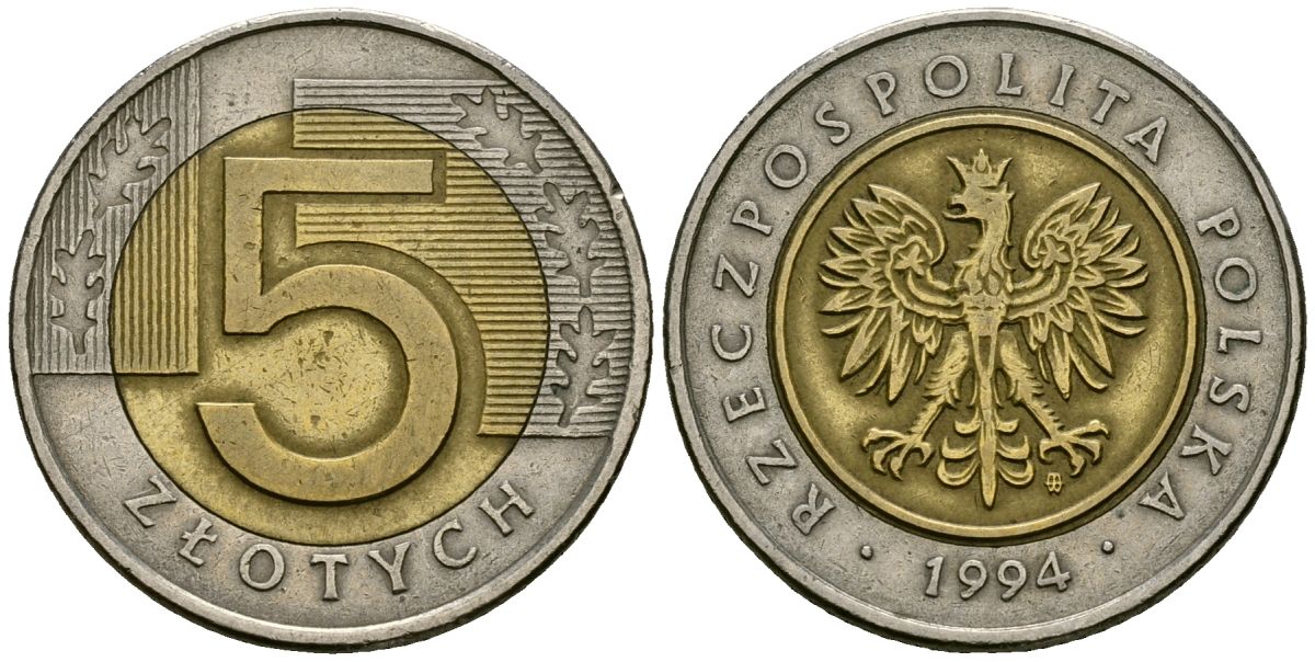 Польша 5 злотых 1994 MW KM 284 биметалл 4167-322