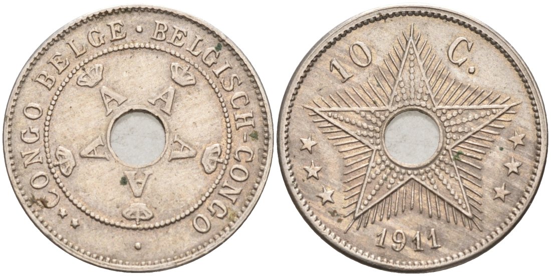Бельгийское Конго 10 сантимов 1911 Альберт I (1909-1934) KM 18 медно-никель 190-832