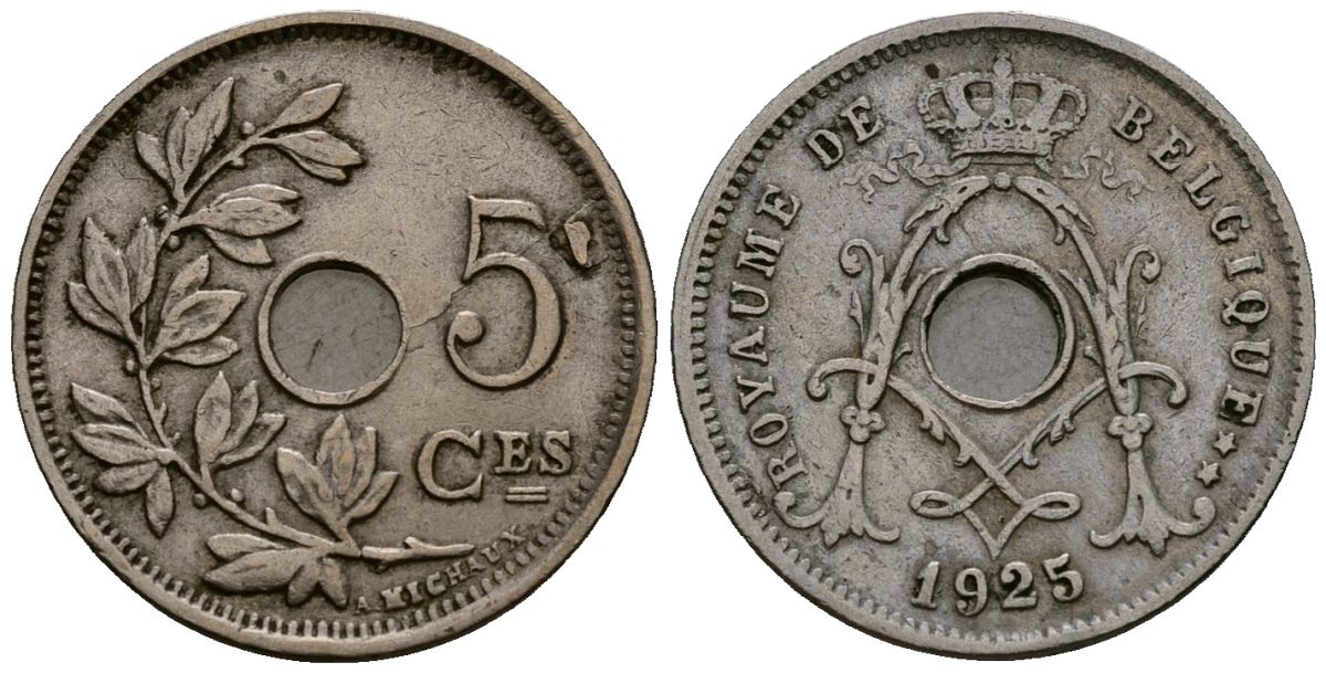 Бельгия 5 сантимов 1925 Belgique, Альберт I (1909-1934) KM 66 медно-никель 4173-534