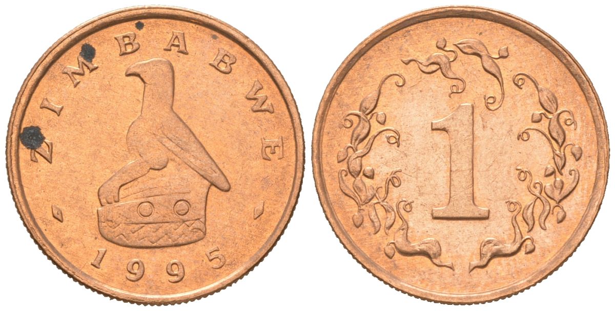 Зимбабве 1 цент 1995 птица-идол KM 1a сталь плакированная бронзой UNC 4615-1137