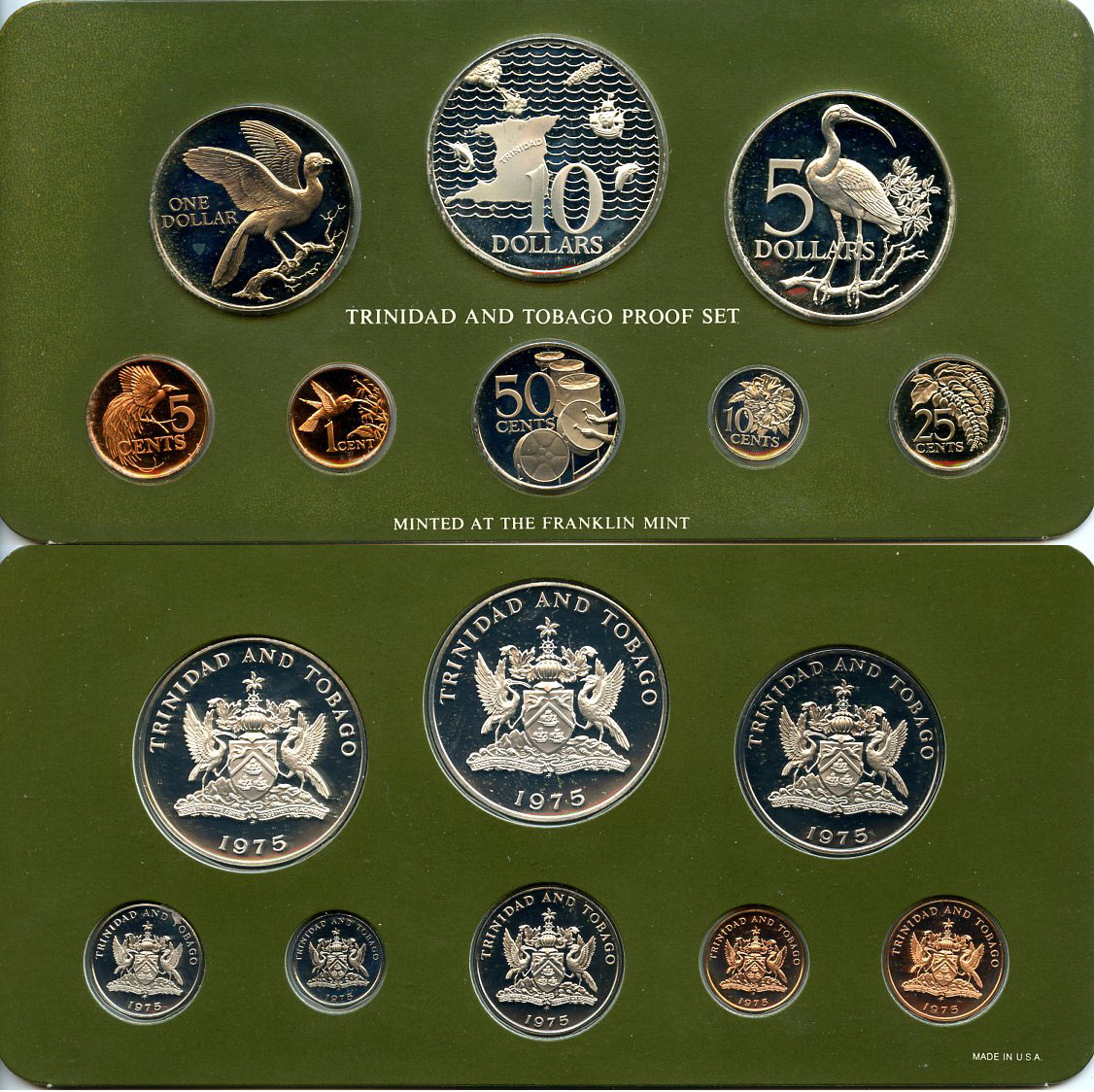 Тринидад и Тобаго набор из 8 монет 1975 в оригинальной коробке, с сертификатом KM Ps 10 PROOF 8-2-04-14
