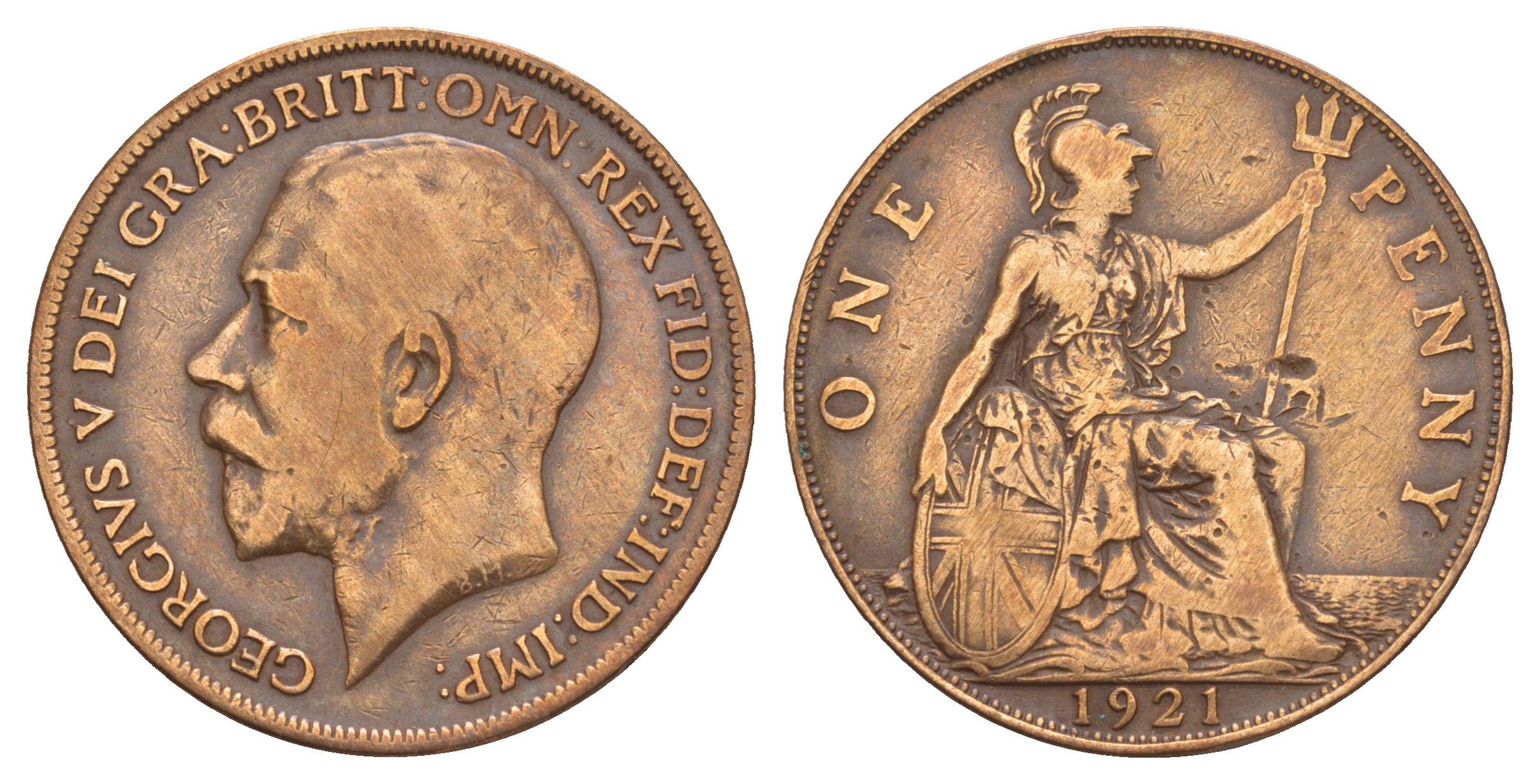 Великобритания 1 пенни 1921 Георг V (1910-1936) KM 810, Spink 4051 бронза 109-343