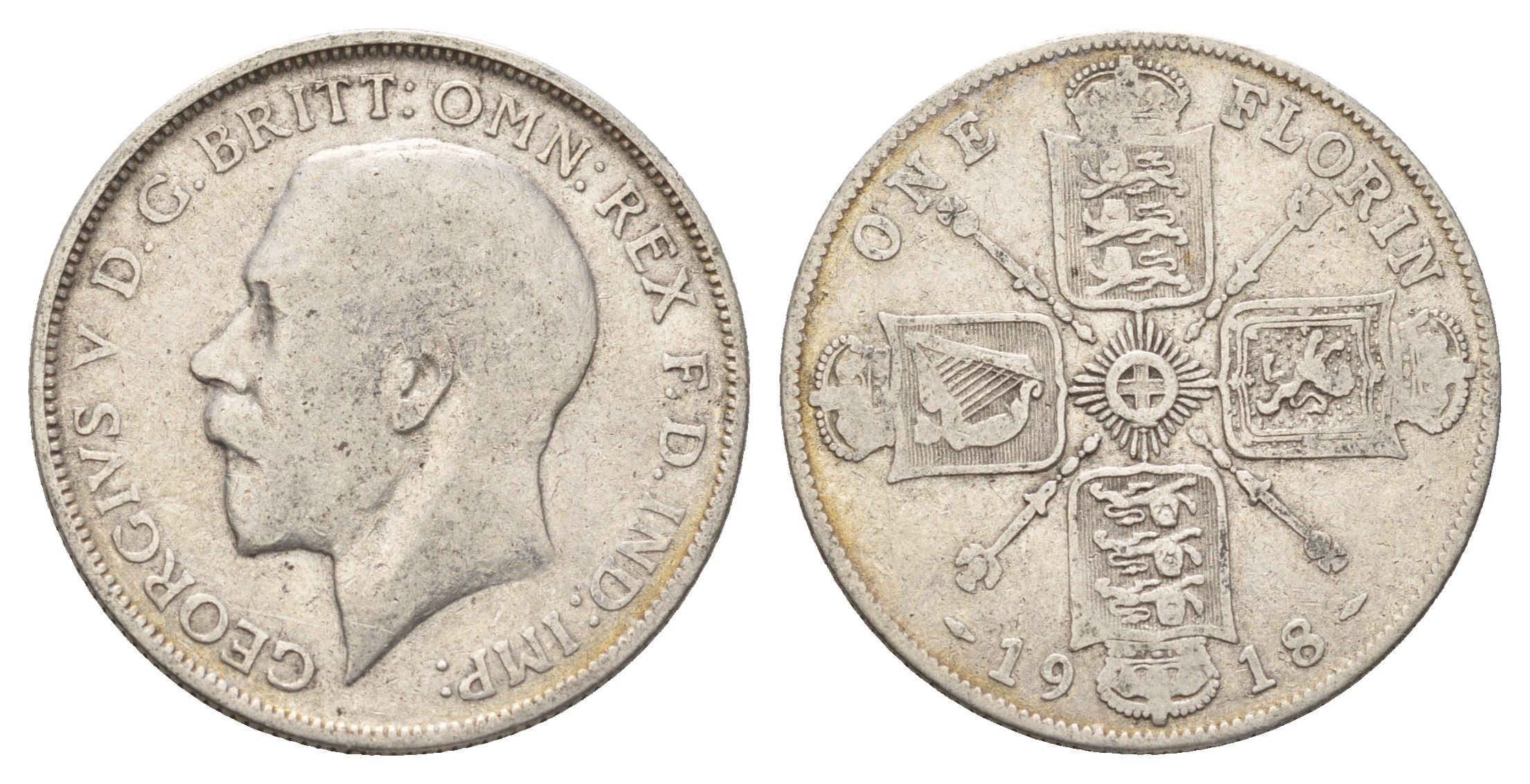 Великобритания 1 флорин = 2 шиллинга 1918 Георг V (1910-1936) KM 817, Spink 4012 серебро 270-1511