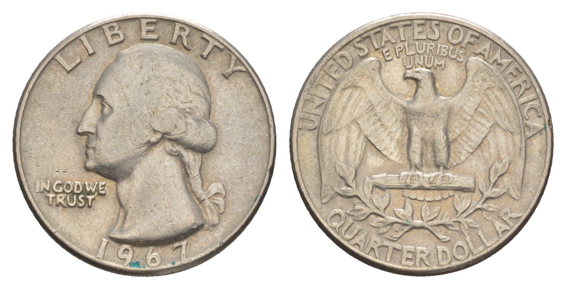 США 25 центов (квотер) 1967 Вашингтон KM 164a медь плакированная медно-никелем 4641-836