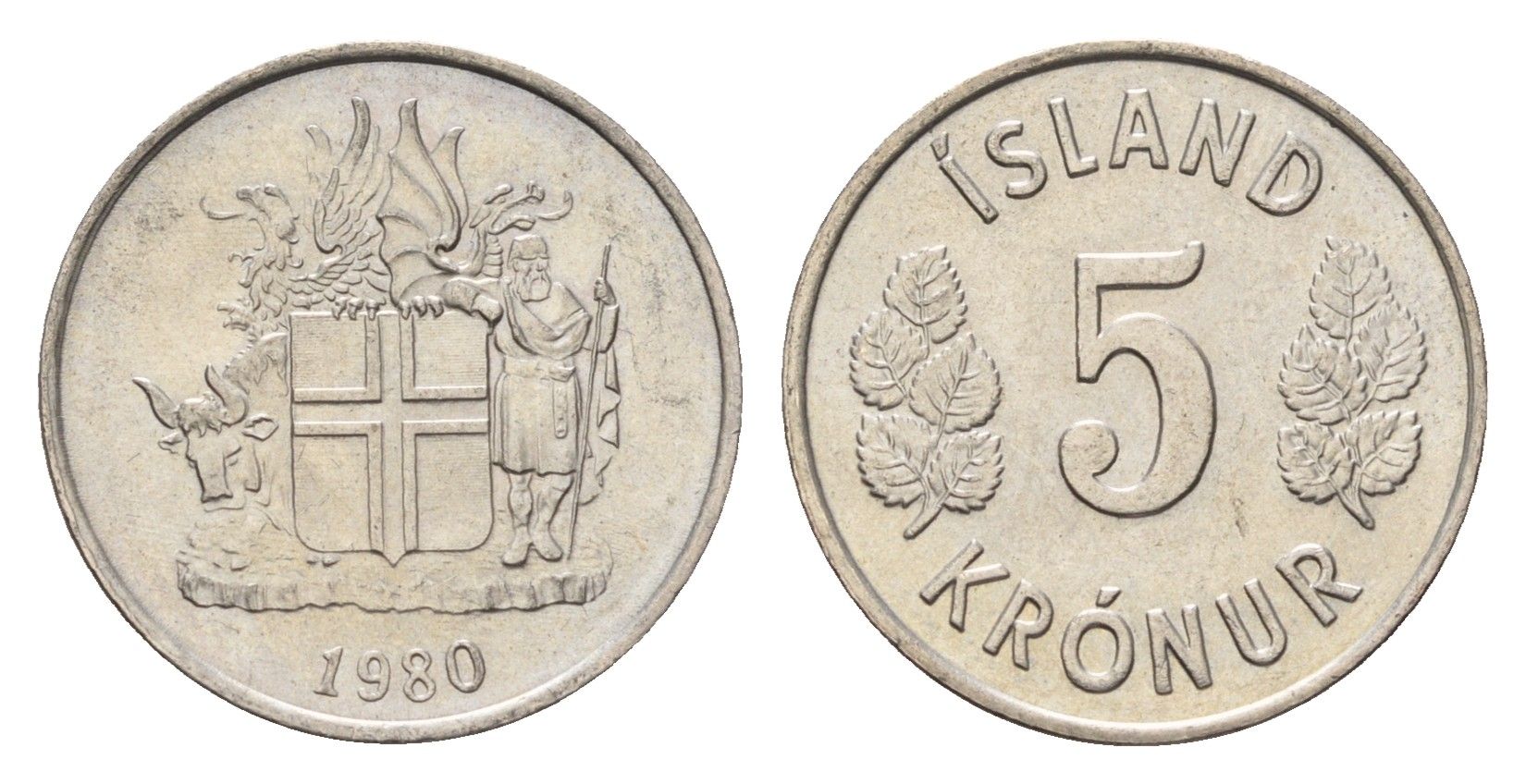 Исландия 5 крон 1980 KM 18 медно-никель UNC 4687-914