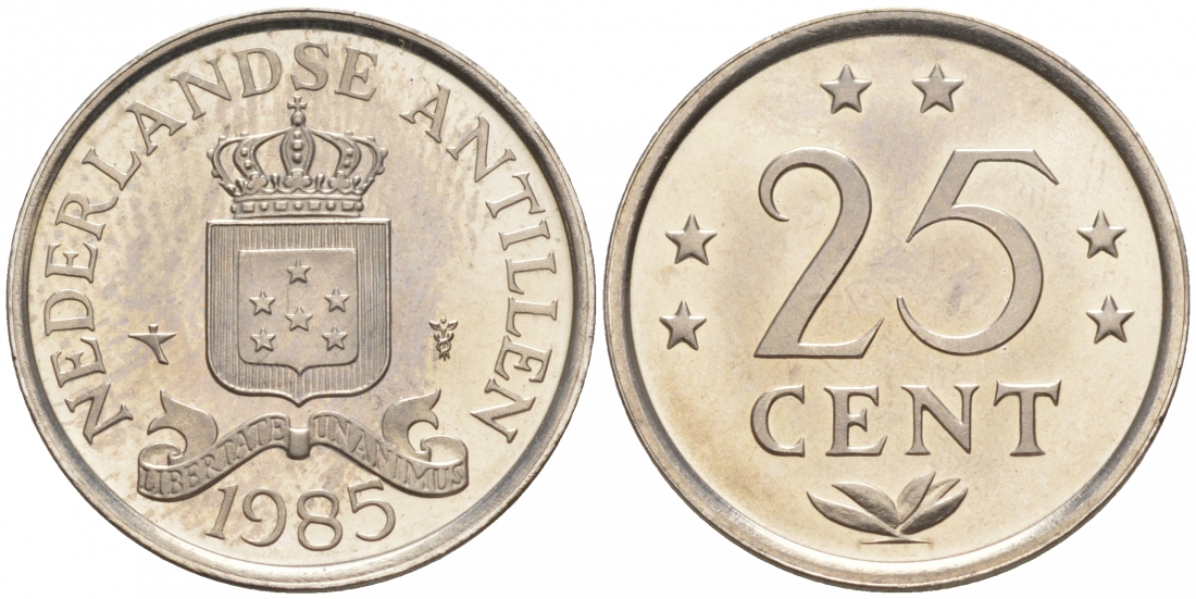 Нидерландские Антилы 25 центов 1985 Беатрикс (1980-2013) KM 11 никель UNC 3853-125