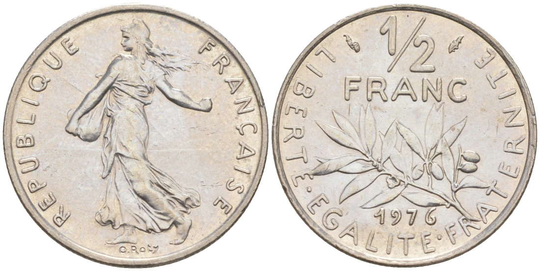 ФРАНЦИЯ 1/2 ФРАНКА 1976 СЕЯТЕЛЬ KM 931.1, LE FRANC 198.15 никель 187-125