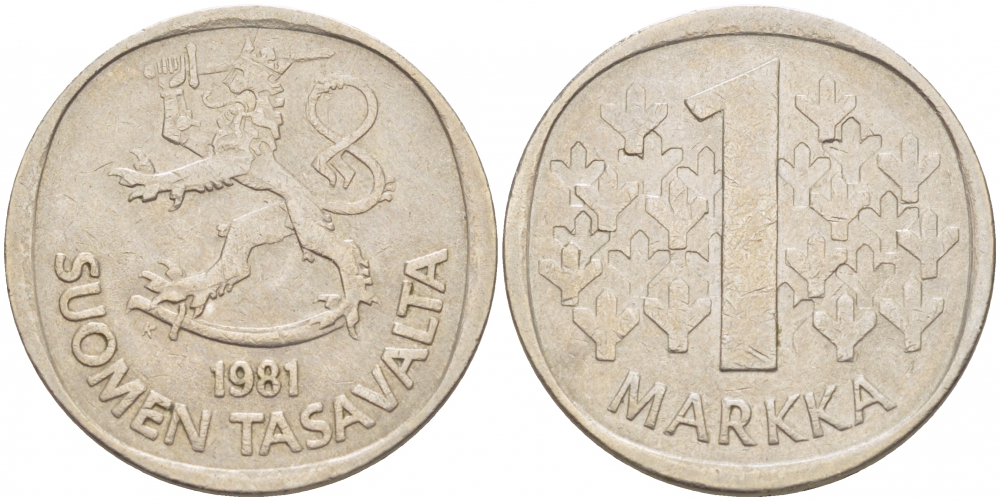ФИНЛЯНДИЯ 1 МАРКА 1981 K KM 49а медно-никель 3718-847