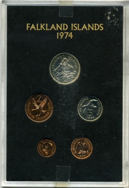 Фолклендские острова набор из 5 монет  1974 в оригинальной пластиковой упаковке, тираж 20000 экземпляров KM PS 1 PROOF 7-3-1-04