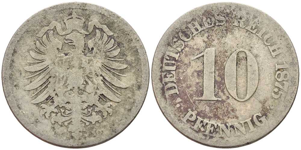 ГЕРМАНИЯ 10 ПФЕННИГОВ 1875 СТАРОГЕРБОВКА KM 4, J. 4 медно-никель 4401-253