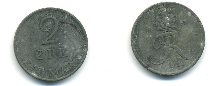 ДАНИЯ 2 ЭРЕ 1965 C;S, ФРИДЕРИК IX (1947-1972) KM 840.2 цинк 3999-224