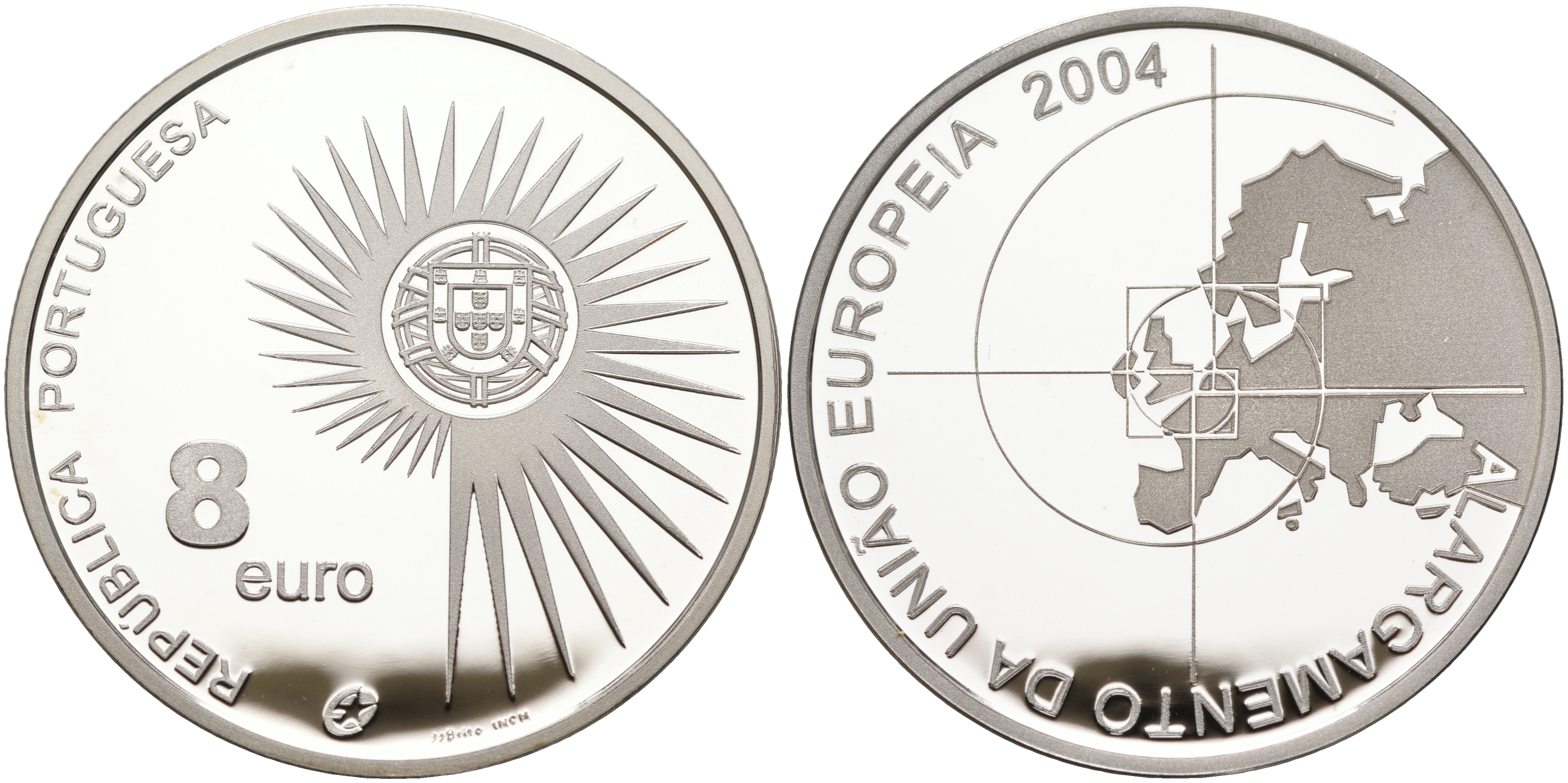 Португалия 8 евро 2004 INCM, расширение Европейского Союза KM 753a серебро PROOF 1096-2-62