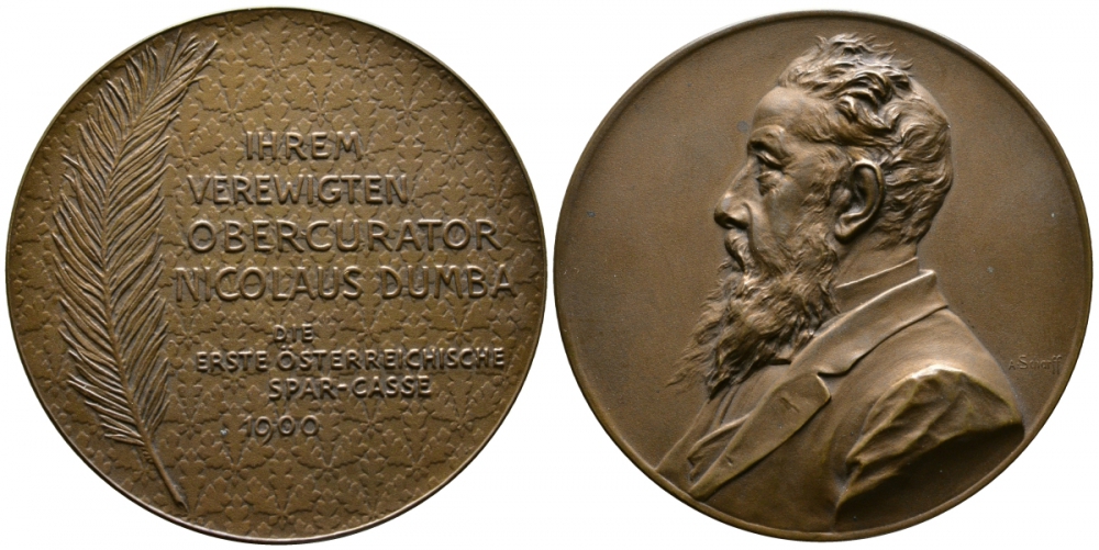 Германия медаль 1900 на смерть основателя Шпаркассы Австрии Николая Думбы, 55,0 мм, 57,00 гр. Hauser 7305 бронза 1072-6-22