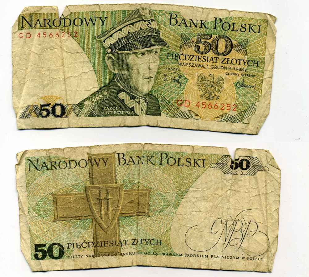 Польша 50 злотых 1988 Кароль Сверчевский, знак Грюнвальдского ордена Pick 142 c бумага 8588-4-3-2