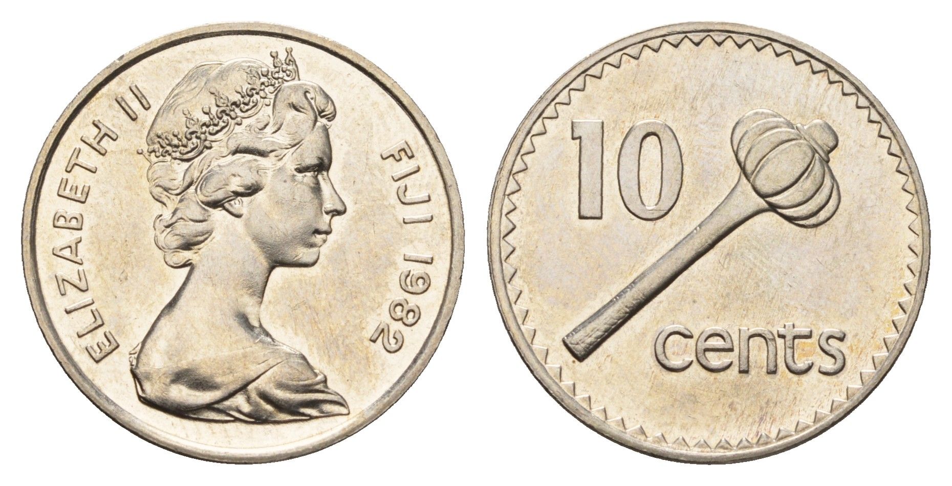 Фиджи 10 центов 1982 Елизавета II (1952-2022), булава KM 30 медно-никель UNC 4698-1135
