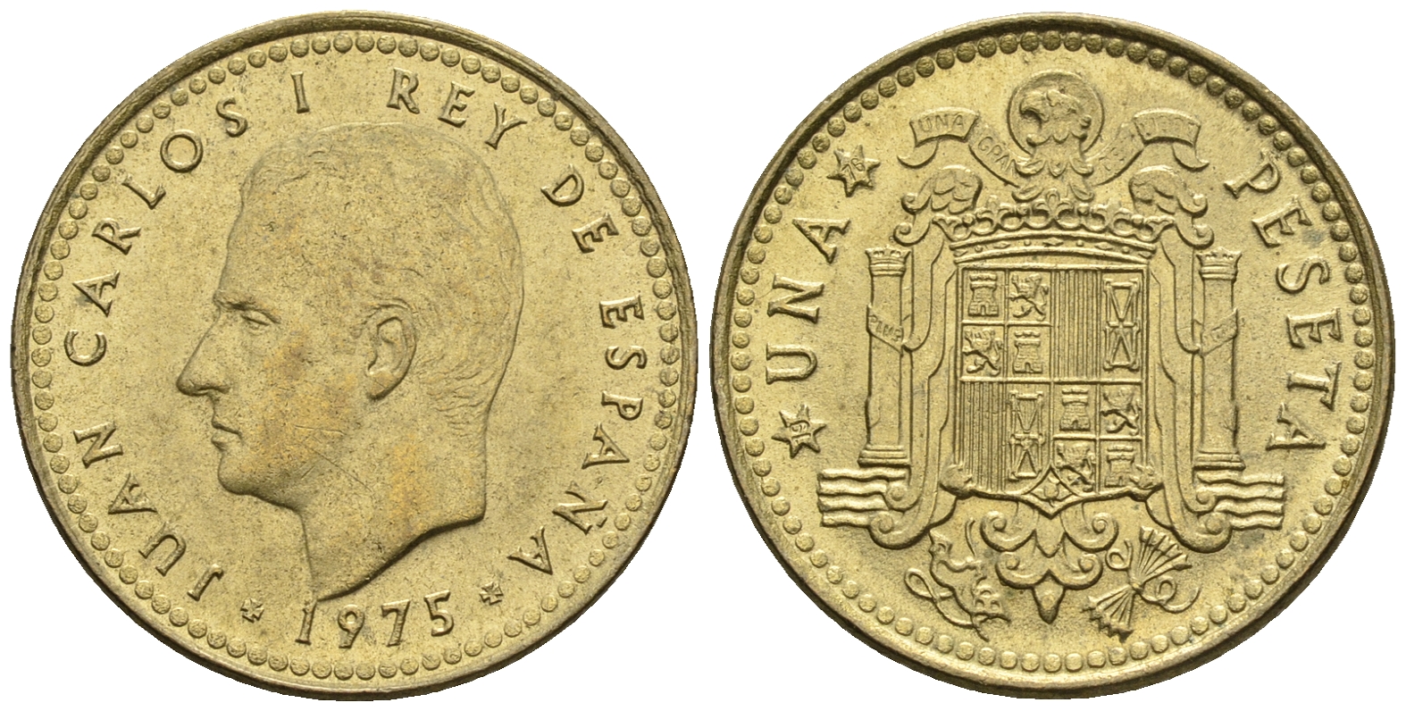 Испания 1 песета 1975 (76) Хуан Карлос I (1975-2001) KM 806 алюминиевая бронза 85-711