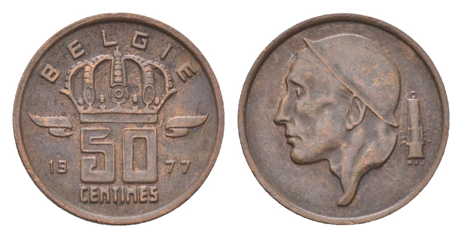 Бельгия 50 сантимов 1977 Belgie, Бодуэн I (1951-1993) KM 149 бронза 4705-266