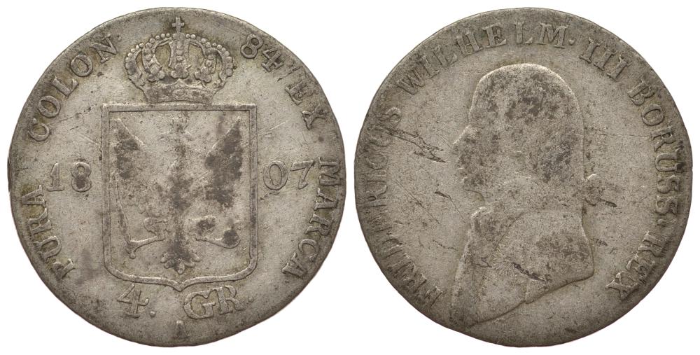 ПРУССИЯ 4 ГРОША 1807 A KM 370 серебро 1522-1141