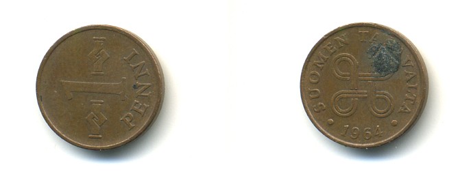 Финляндия 1 пенни 1964 KM 44 медь 4364-152