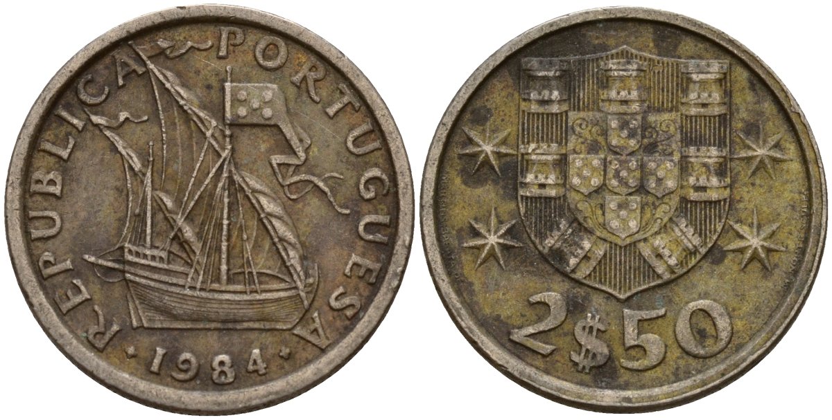Португалия 2,5 эсукдо 1984 KM 590 медно-никель 4154-1042