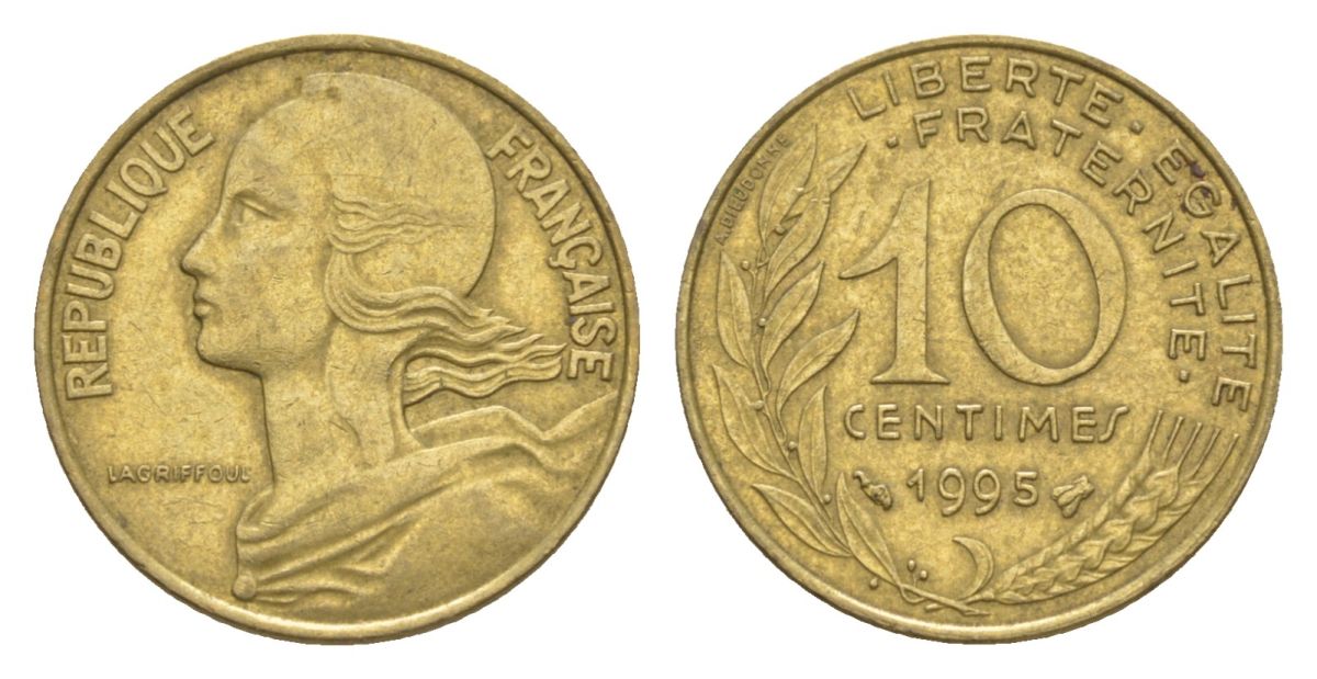 Франция 10 сантимов 1995 тип Morlon KM 929, Le Franc 144.39 алюминиевая бронза 4630-368
