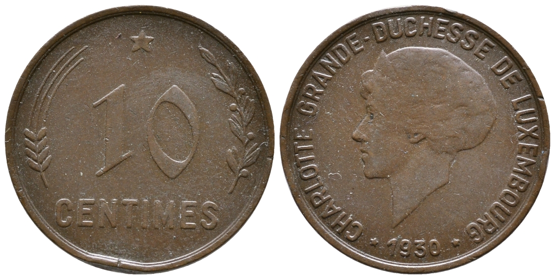 Люксембург 10 сантимов 1930 великая герцогиная Шарлотта (1919-1964) KM 41 бронза 259-727